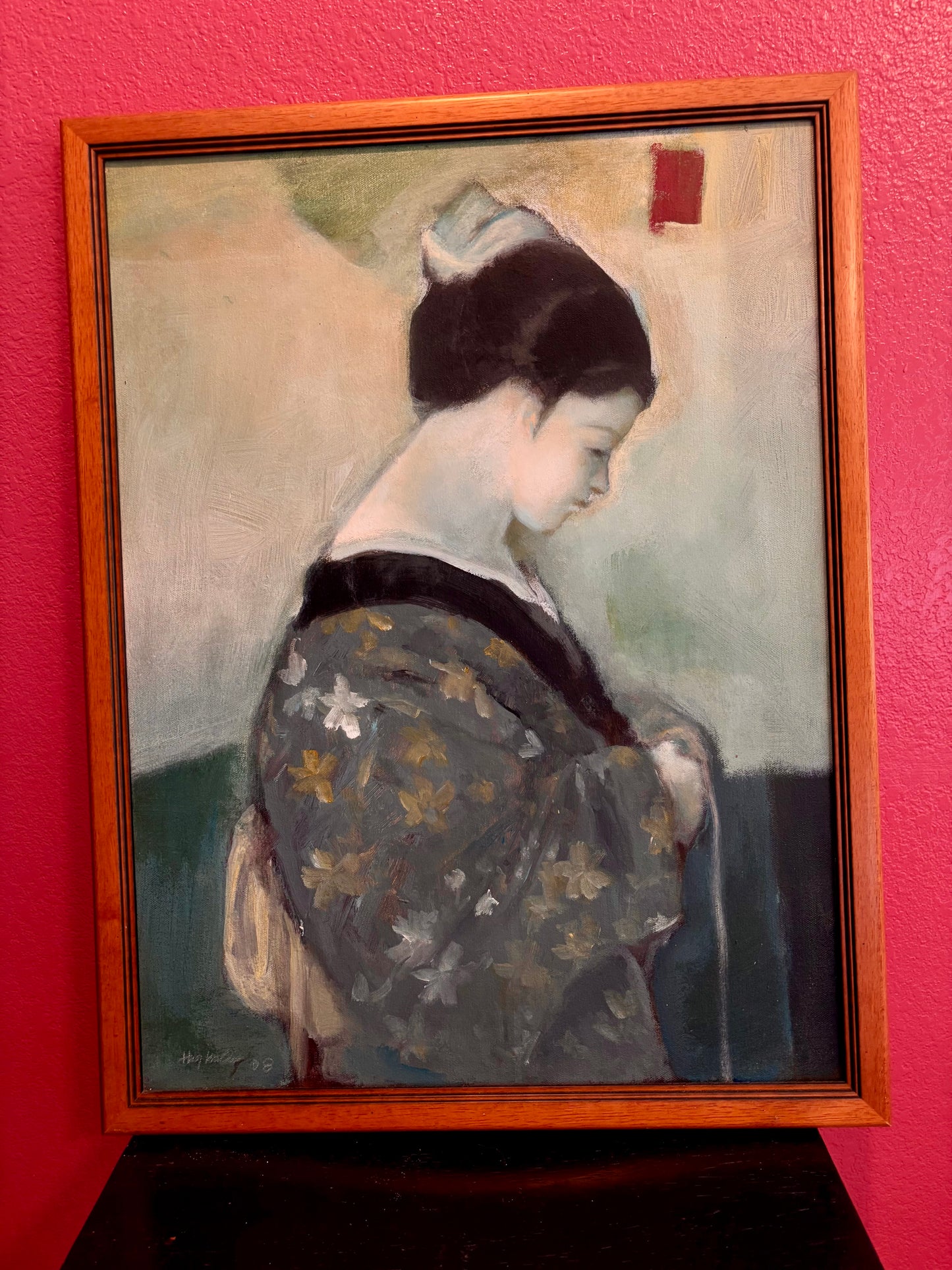 A portrait of a woman lost in thought, brought to life by the genius of Hungkwai Chan.