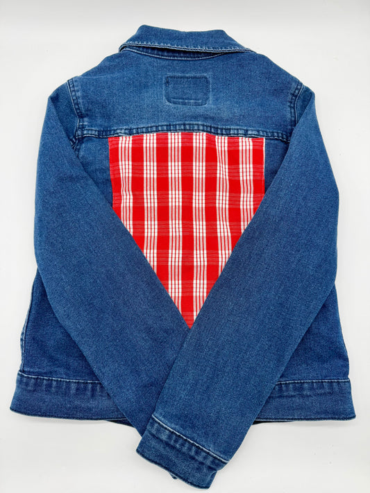 10-12T Keiki Single Print Red Palaka Jean Jacket