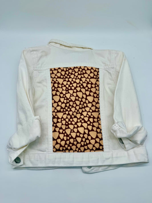 4-5T Keiki Single Print White Jean Jacket Hand Sewn
